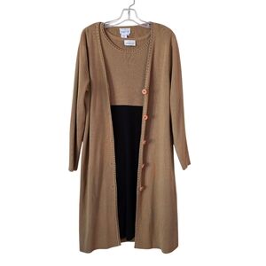 COLDWATER CREEK Womens Midi Dress & Cardigan Set Black/ Brown Size Large